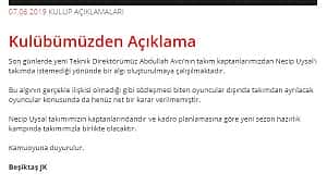 Beşiktaş'tan Necip Uysal açıklaması