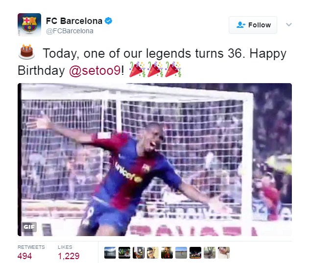 Barcelona Etoo'yu unutmadı
