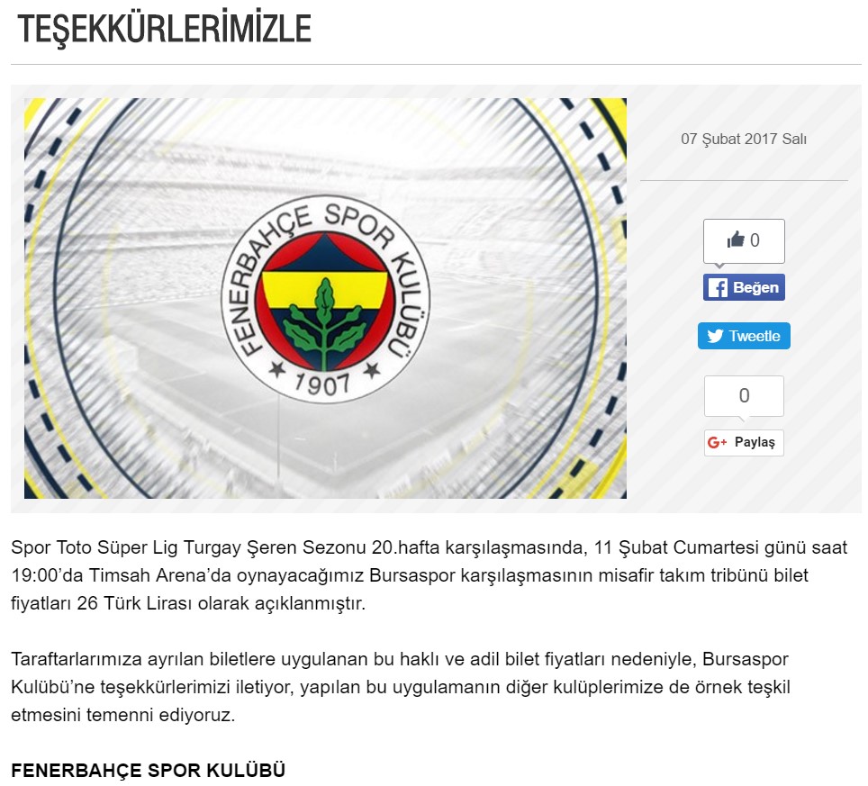 Bursaspor'dan Fenerbahçe taraftarına jest