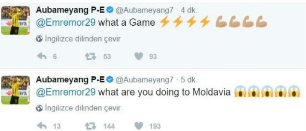 Aubameyang Emre Mor'u kutladı