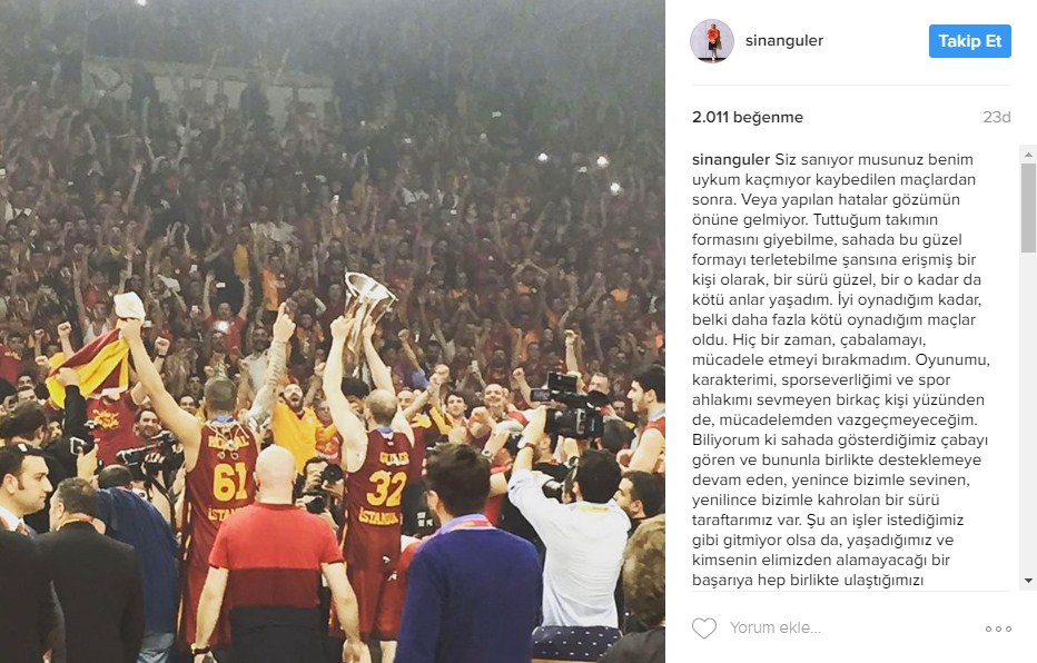 Sinan Güler'den taraftara mesaj