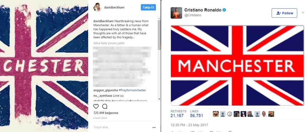 Ronaldo ve Beckham'dan Manchester'a destek mesajı