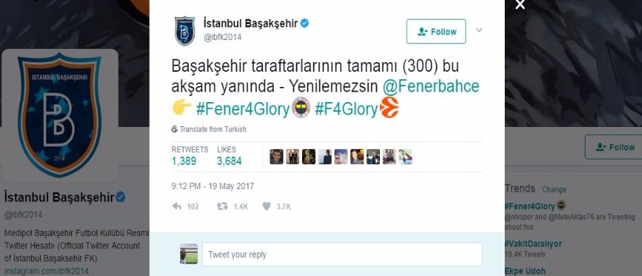 Başakşehir'den Fenerbahçe'ye destek